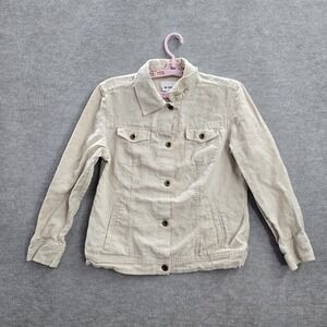 Charter Club Women Jacket M Beige Linen Classic‎ Button Up Long Sleeve Collar